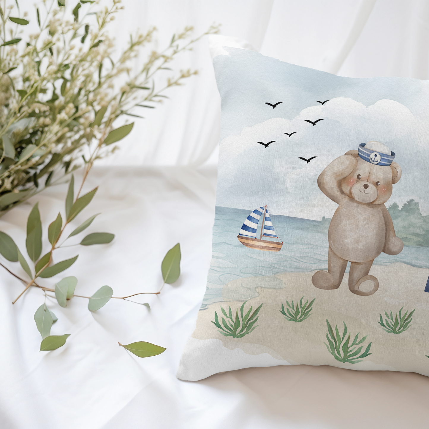 Kinderkissen mit Namen „Kleines Küstenkind"