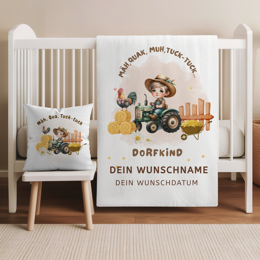 "Dorfkind"- personalisierte Babydecke für Jungs vom Land