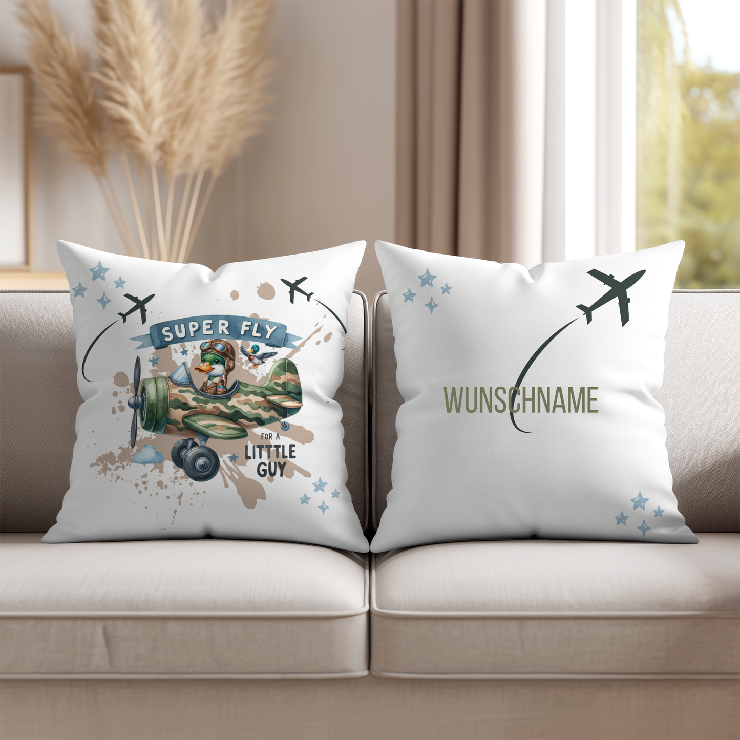 Super Fly- Kinderkissen mit Flugzeugmotiv & Name