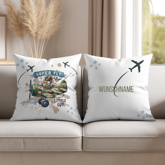 Super Fly- Kinderkissen mit Flugzeugmotiv & Name
