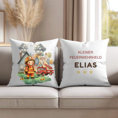 Actionreiche Kinderzimmerdeko Feuerwehr Kissen als optisches Highlight für kleine Fans von Tatütata und Blaulicht