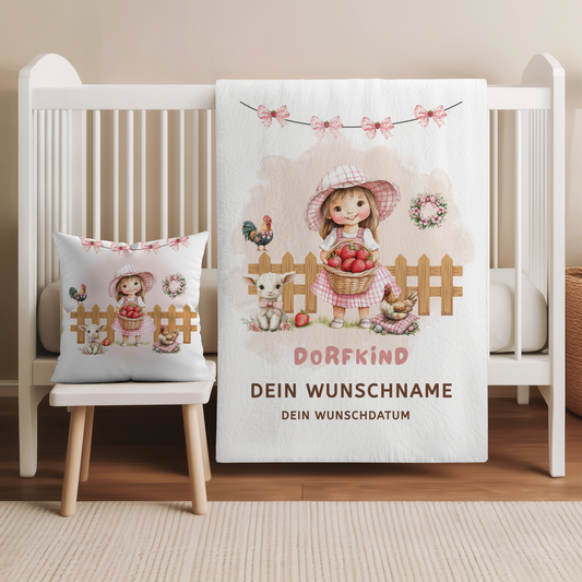 "Dorfkind" personalisierte Babydecke für Landmädchen