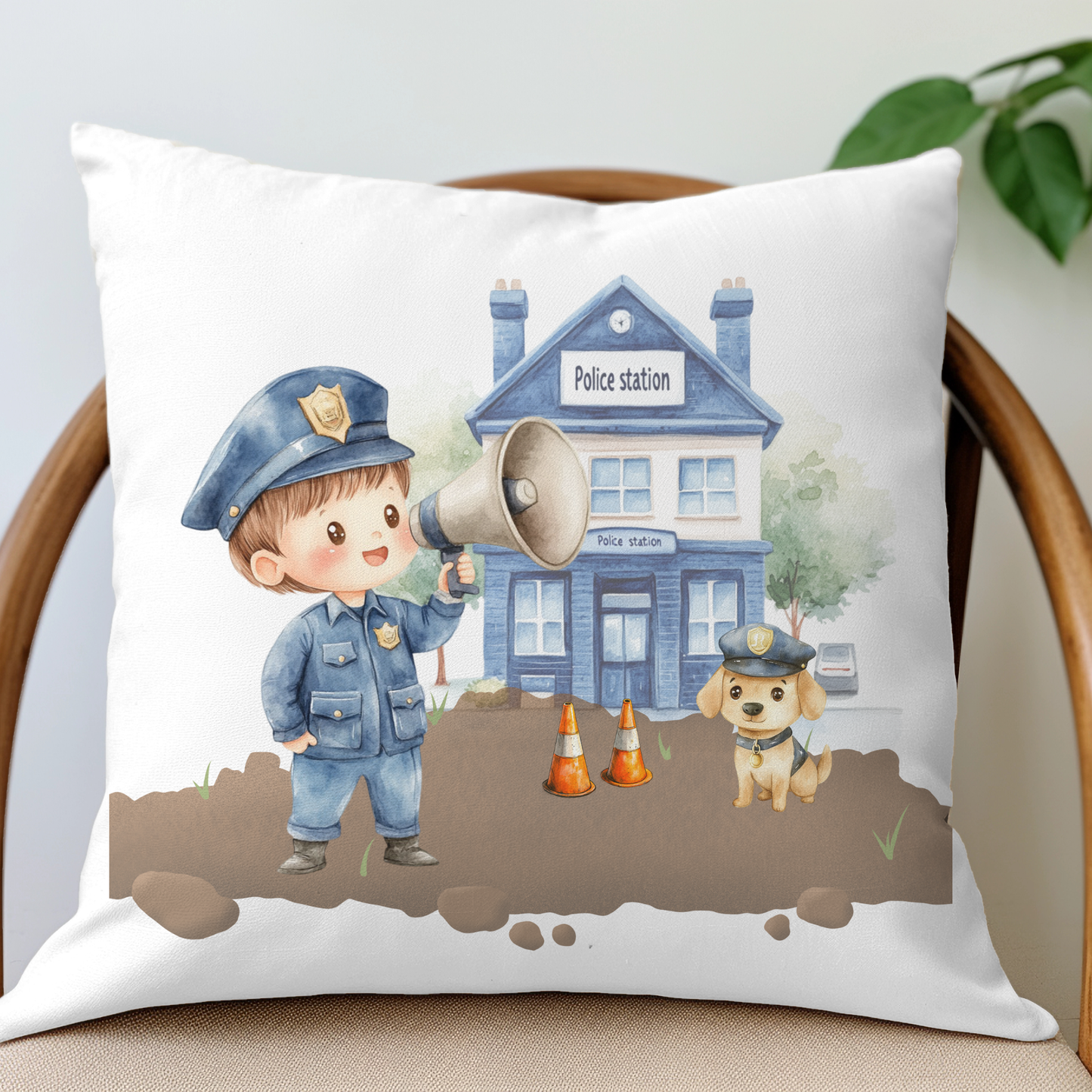 Kinderkissen mit exklusiven Polizeimotiv  aus dem Onlineshop For Little Moments – handverlesene Qualität und individuelle Personalisierung für Kinder