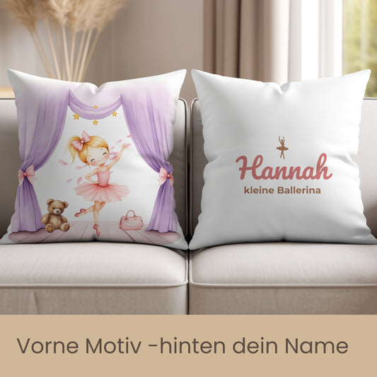 Zauberhaftes Kinderkissen: Blonde Ballerina mit Namen