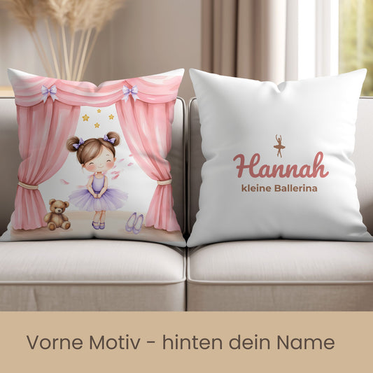 Zauberhaftes rosa Ballerina-Kissen mit Namen