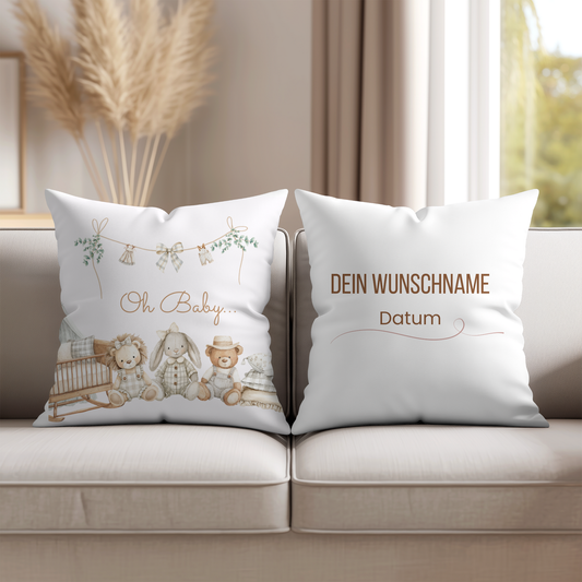"Oh Baby" Geburtskissen mit Name im rustikalen Look