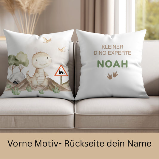 Kinderkissen mit Name kleiner Dinoexperte